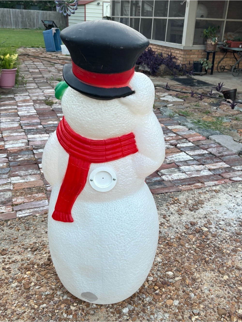 New Vintage 1999 Blow Mold 3’ White Snowman Holiday Lawn Decor Red Scarf Lights - Picture 7 of 9